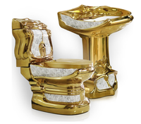 Ensemble de toilettes en céramique royale européenne dorée de luxe, deux pièces, cuvette de toilettes en forme de dragon, toilettes dorées
