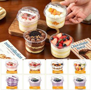 Vaso de Plástico PET Transparente Redondo de 250 ml y Cuadrado de 350 ml para Postres, con Cucharas y Tapa, Recipientes de Grado Alimenticio para Mousse, Pudín y Queso - Product Image 5