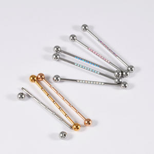 Boucles d'oreilles en acier inoxydable 38 mm, barre industrielle pour <span class=keywords><strong>piercing</strong></span>, opale, zircon, plaqué or, <span class=keywords><strong>piercing</strong></span> dermique, bijoux - Product Image 3