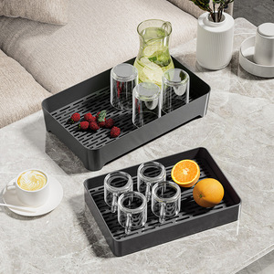 Multifunction Storage Tray Rectangle Matte Finish Gunmetal Color Food Serving Tea Set Holder Living Room Organizer - Product Image 3