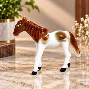 Figura de Caballo de Vidrio Hecha a Mano, Estatua de Animal Pintada en Marrón y Blanco, Decoración para Mesa del Hogar - Product Image 5