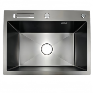 Évier de cuisine Drop in Évier de cuisine en acier inoxydable à cuvette unique avec kit de vidange et distributeur de savon 60*45 - Product Image 1