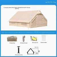 Grande tente de camping gonflable quatre saisons portable de 12 m², ouverture automatique rapide, 2 puits de lumière, Oxford imperméable
