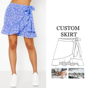 Bekleidungs lieferant Custom OEM/ODM hochwertige Rüschen Baumwolle Mode Blumen druck Damen Miniröcke