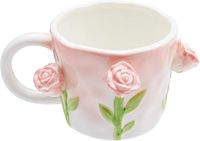 Tasse à café 3D en céramique rose rose rose 12 oz tasses mignonnes faites à la main surprise d'anniversaire de Noël pour les amis ou les amoureux des fleurs