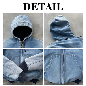 เสื้อฮู้ดดี้ครอปโอเวอร์ไซส์ทรงดิสเทรส ซิปหน้า ผ้าฝ้าย 100% หนัก 500 กรัม กันลมสำหรับฤดูหนาว เป็นมิตรต่อสิ่งแวดล้อม ผ่านกระบวนการฟอกสีแบบแอซิดวอช สไตล์สตรีทแวร์ - Product Image 4