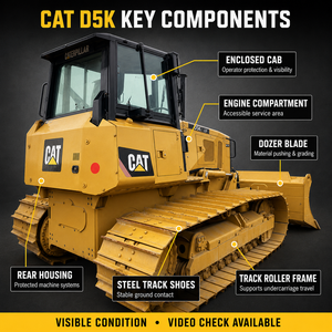 Bulldozer Cingolato CAT D5K Usato in Condizioni Originali <span class=keywords><strong>con</strong></span> Cabina Chiusa e Cingoli in Acciaio per Costruzioni e Movimento Terra - Product Image 3