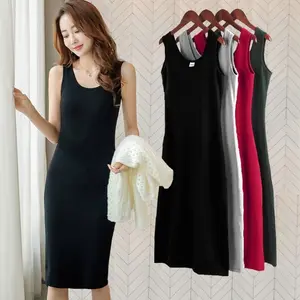 Neue Mode Frauen Mädchen Sommer Slim Weste Kleid Slip Kleider Einfache Basis Ärmellose Einfarbige Midi Long Slim Casual Kleid