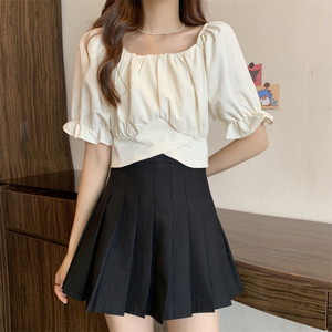 Vêtements pour femmes Mode estivale Lacets décontractés Couleur solide Col carré Femme Tout-aller Tempérament Apparaît Mince Tops à manches courtes - Product Image 6