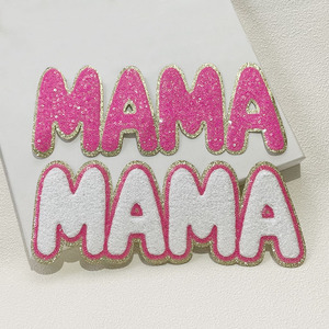 High Quality Big 11IN Pink Sequin Chenille <strong>MAMA</strong> Patches Clothing Decoration Cheer Girl MOM Iron-On Patch for Women <strong>Hoodie</strong> - Product Image 4