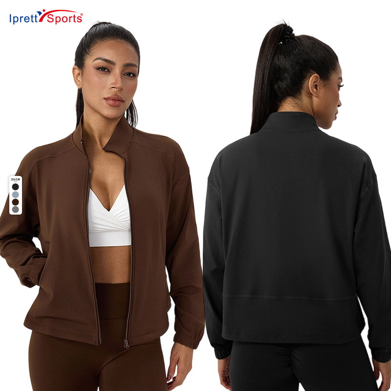 Women's Autumn and Winter Breathable Fleece Yoga Suit Coat Loose Stand Collar Zipper Top Warm Outdoor Women's Zipper Jackets