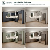 Meuble de cuisine laqué sur mesure, aménagement moderne en L, idéal pour projets d'appartements, avec boîtes en panneaux mélaminés et rangements coulissants