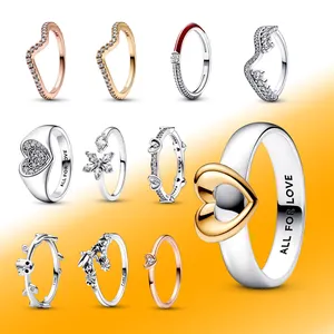 2023 Baru Pandoraer Asli Premium Wanita Perhiasan S925 Sterling Silver Rose Gold Cincin, Hadiah Ulang Tahun Cincin Pernikahan