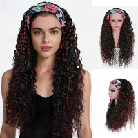 Perruque bandeau synthétique bouclée crépue de 20 pouces, couleur bordeaux 99J, résistante à la chaleur, sans colle, pour débutantes, usage quotidien pour femmes noires