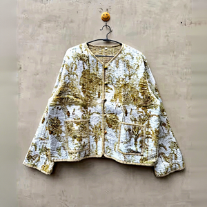 Veste courte matelassée en coton vintage faite à la main pour femme, style bohème chic, idéale pour l'été et l'automne, en lin avec rivets, cadeau parfait - Product Image 1