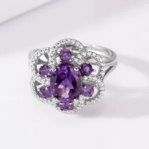 High Quality Amethyst Rings Wedding Engagement 925 Silver Cubic Zirconia Rings Natural Amethyst Rings Jewelry Women