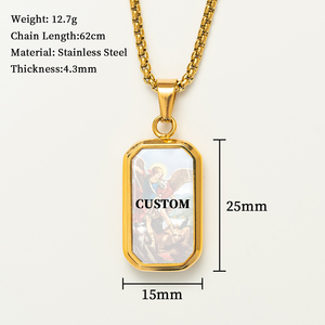 Colgante Octágono cristiano religioso GIVELUCK para hombre de Santa Juana de Arco con chapado en <span class=keywords><strong>oro</strong></span> de 18 quilates y color acero plateado - Product Image 2