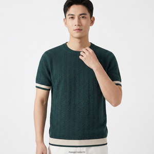Pull en laine/acrylique à manches courtes pour homme, couleur unie, col rond, respirant, séchage rapide, pull d'hiver, coupe confortable de qualité supérieure - Product Image 1