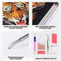 Kit de broderie mosaïque 5D en résine pour toile, peinture diamant complète, série animale tigre colorée, pour décoration murale de la maison