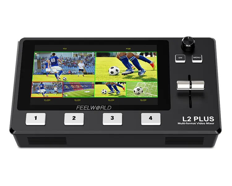 Feelworld L2 cộng với đa-máy ảnh video Mixer Switcher với 5.5 "LCD màn hình cảm ứng PTZ điều khiển USB3.0 live streaming