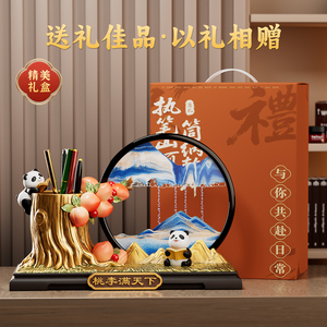 Porte-stylo Panda de luxe, ornement de bureau, art du sable mouvant, cadeau de remise de diplôme pour enseignant, décoration de bureau - Product Image 2