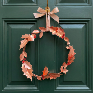 Couronne de Noël rustique en cuivre, fleurs décoratives rondes, faite à la main, non éclairée, emballage individuel - Product Image 3