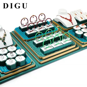 DIGU Fashion Jewelry Displays for Store Luxury Jewelry Display Props Custom Pu Leather Jewelry Stand Display Set