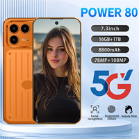 Téléphone portable 5G Power 80 Android 16, écran 7,3 pouces, batterie 8800 mAh, 16 Go + 1 To, appareil photo 108 MP, double SIM pour jeux, appels vidéo et navigation extérieure