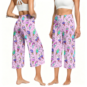 <span class=keywords><strong>Pantaloni</strong></span> Larghi da <span class=keywords><strong>Donna</strong></span> con Stampa Unicorno Magico e Gelato, a Vita Alta, Corti, per Yoga e Relax, con Coulisse, Morbidi e Sportivi - Product Image 1