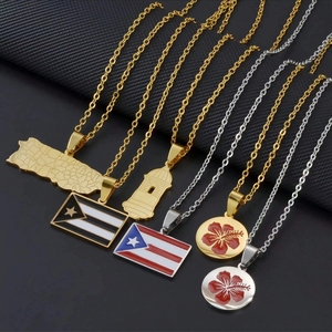 Collares con Colgante <span class=keywords><strong>de</strong></span> Mapa <span class=keywords><strong>de</strong></span> <span class=keywords><strong>Puerto</strong></span> <span class=keywords><strong>Rico</strong></span> Chapados en <span class=keywords><strong>Oro</strong></span> <span class=keywords><strong>de</strong></span> 18K, Collar <span class=keywords><strong>de</strong></span> Joyería Puertorriqueña <span class=keywords><strong>de</strong></span> Acero Inoxidable con Esmalte - Product Image 1