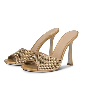 Sandalias de tacón de aguja con diamantes brillantes para mujer, talla grande 46, ajuste ancho, zapatos de vestir, mules de tacón alto fino, sandalias de fiesta con punta abierta - Product Image 3