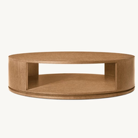 Table basse moderne ouverte en bois massif à grain naturel, design ovale, étagère ouverte, base flottante, table centrale pour salon