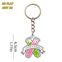 Porte-clés flacon de laboratoire Patri & Rober rose et vert avec bannière, breloque en acrylique transparent, anneau et chaîne métalliques, pour sacs à dos