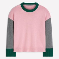 Pull en maille côtelée à col rond pour femme, style color block, patchwork, manches longues, avec poignets contrastants