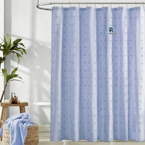 <span class=keywords><strong>Rideau</strong></span> de salle de bain bleu clair à pois floqués, rideaux de <span class=keywords><strong>douche</strong></span> en <span class=keywords><strong>tissu</strong></span> polyester jacquard pour salle de bain, hydrofuges, fournisseur OEM - Product Image 4