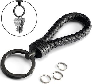 Colorful Handmade Braided Leather Cord Keychain Stainless Steel <b>Key</b> Ring Simple Fashion <b>Key</b> Chain Accessories for Women Men Kids - Product Image 2