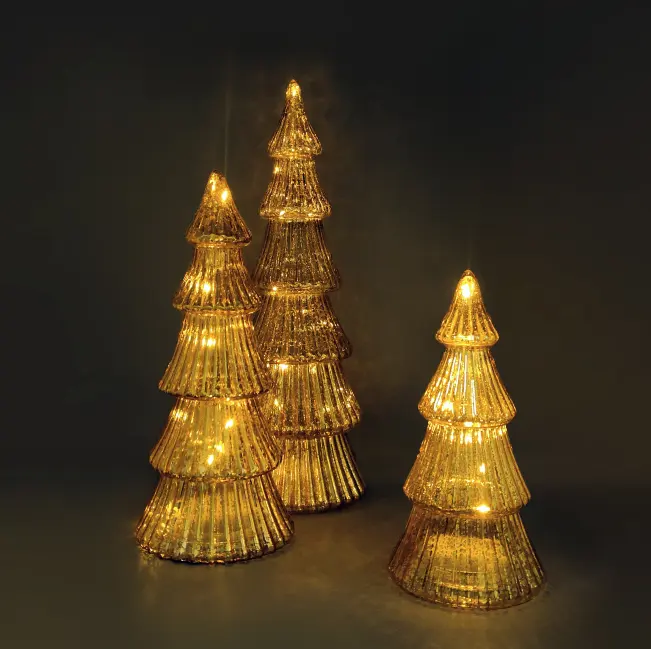 Home Decorative Led Hand Blown Christmas Tree Shaped Glass Jar