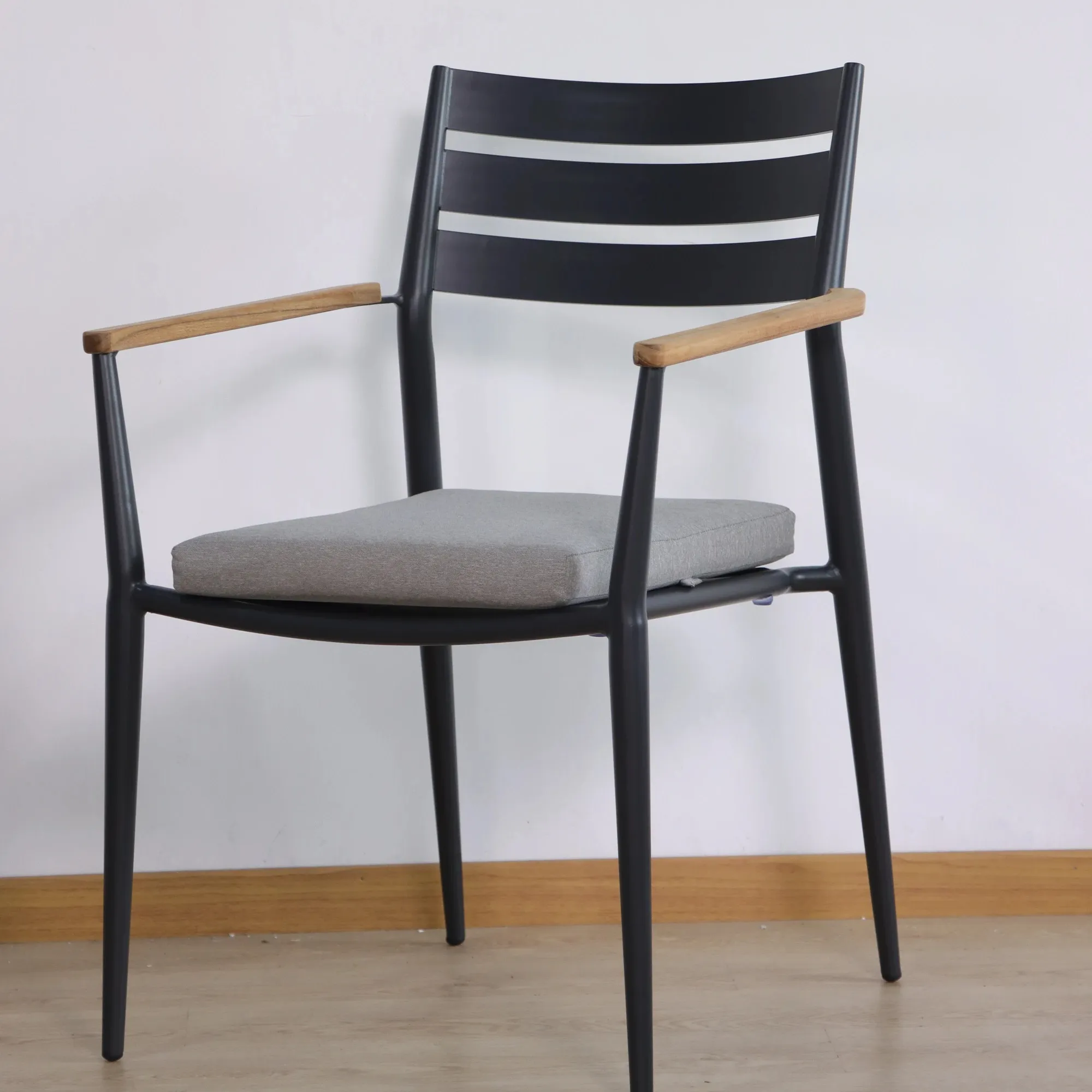 modern garden dining chairs with teak wood armrest aluminum stackable durable outdoor cafe shop bristol chair set