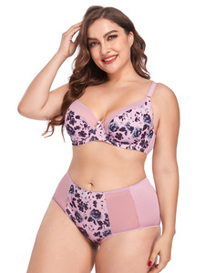 Sous-vêtements pour femmes Ensemble de soutien-gorge et culotte grande taille Soutien-gorge imprimé push up à armatures Soutien-gorge large à couverture complète ultra-mince - Product Image 3