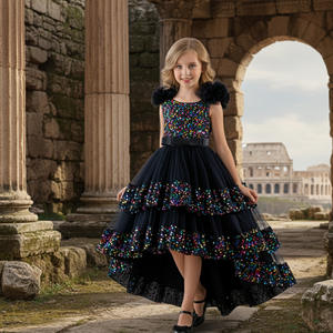 فستان أطفال طويل بذيل مزين بالترتر رائج البيع، فستان أميرة بفيونكة، فستان بنات لامع متعدد الطبقات لحفلات الزفاف - Product Image 3