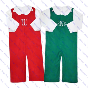 2025 bébé garçon monogramme rouge <span class=keywords><strong>et</strong></span> vert Longall ensemble velours côtelé noël Jon Jon barboteuses tenues d'hiver - Product Image 1