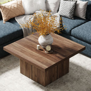 Table basse carrée en bois brun de 80 cm, moderne, minimaliste, durable et écologique, pour le salon - Product Image 3