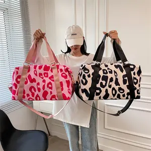 Женская леопардовая большая сумка-тоут, легкие водонепроницаемые сумки для фитнеса и спортзала, женская розовая сумка на выходные, модная Дорожная Спортивная Сумка