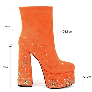 Zapatos con Diamantes de Colores, Botines Personalizados con Punta Redonda para Mujer, Plataforma, Cierre Lateral, Tacón Alto y Grueso - Product Image 6