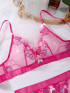 Conjunto de Lencería Sexy Erótica Transparente con Tirantes de Malla Bordados de Diseño Personalizado, Lazo Floral y Encaje - Product Image 5