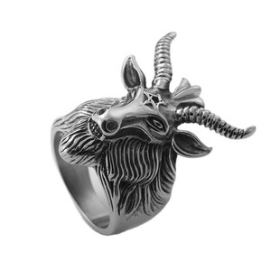 Men's Silver Animal Ram <b>Ring</b> <b>Titanium</b> Steel Punk Style Geometric Design Gift Jewelry - Product Image 5