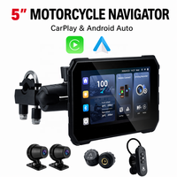 Navegador GPS para Motocicleta de 5 Pulgadas, 500 Nits, IP67 Impermeable, con DVR, TPMS, Indicador de Velocidad, Unidad Inalámbrica Android Auto