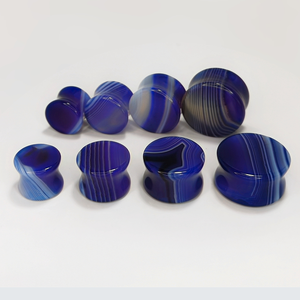 Joyería para Piercing Corporal, Tapones para Orejas de Doble Abertura, con Diseño de Túnel, de Piedra de Ágata con Rayas Azules, de Alta Calidad, al por Mayor - Product Image 1