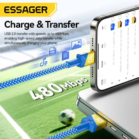 Aksesoris Ponsel Grosir ESSAGER ES-X79 Charger Cepat Kabel USB A ke Tipe C untuk Android Samsung Penggemar Sepak Bola