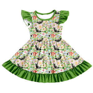 Milk Silk Girls <b>Flutter</b> <b>Sleeve</b> Twirl <b>Dress</b>,Custom Floral Cartoon Print Kids Ruffle <b>Dress</b> - Product Image 2